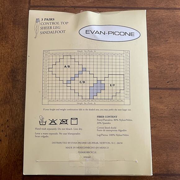 Evan-Picone Control Top Pantyhose 3-Pair Pack Color Beige Size AB (Small) C-20 - Picture 2 of 10